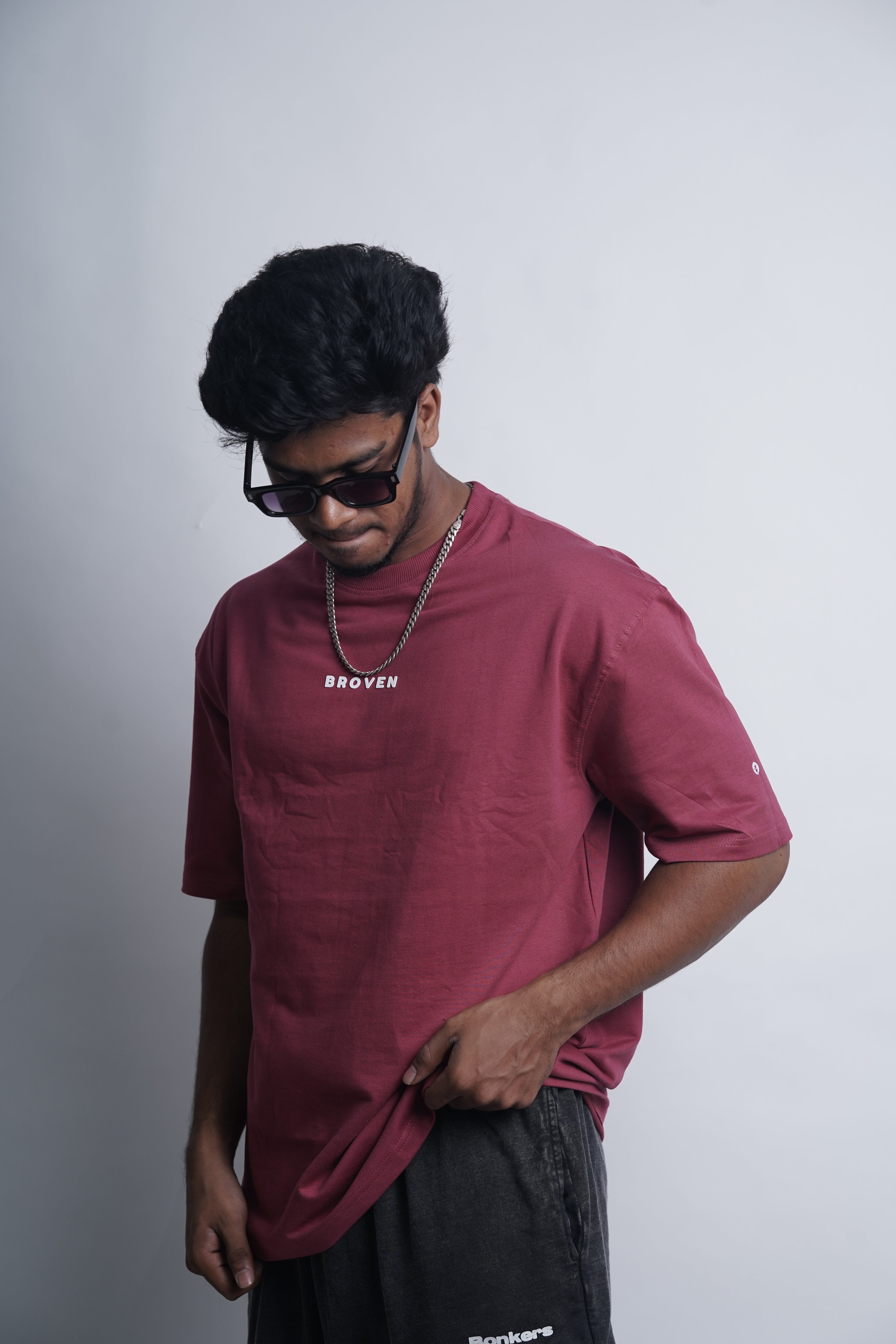 Burgundy Racing – Oversized Drop Shoulder T-Shirt