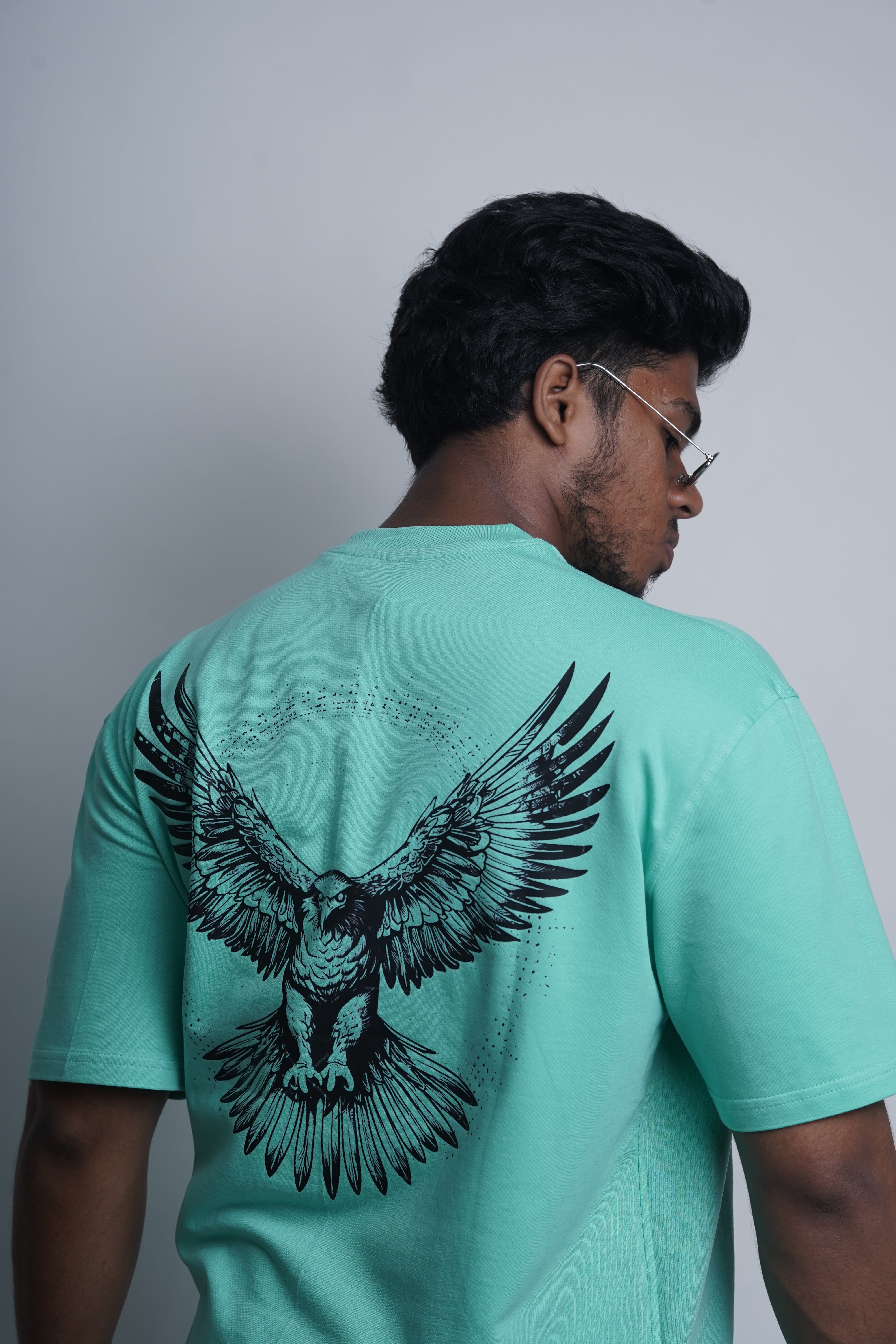 Sky Raptor – Teal Oversized T-Shirt with Eagle Back Print