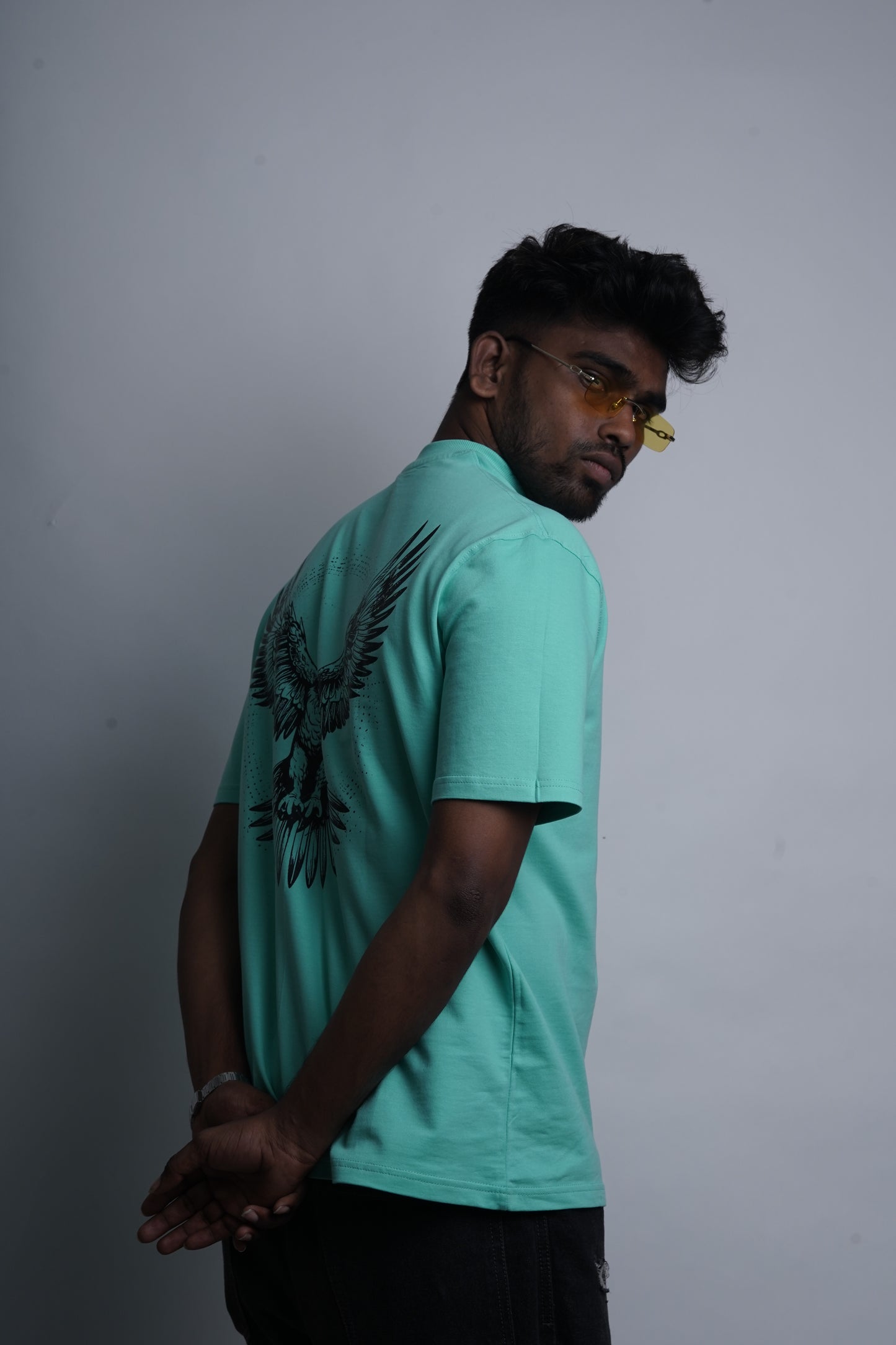 Sky Raptor – Teal Oversized T-Shirt with Eagle Back Print