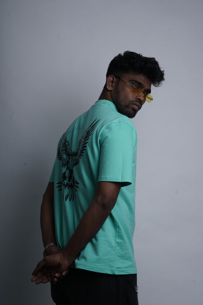 Sky Raptor – Teal Oversized T-Shirt with Eagle Back Print