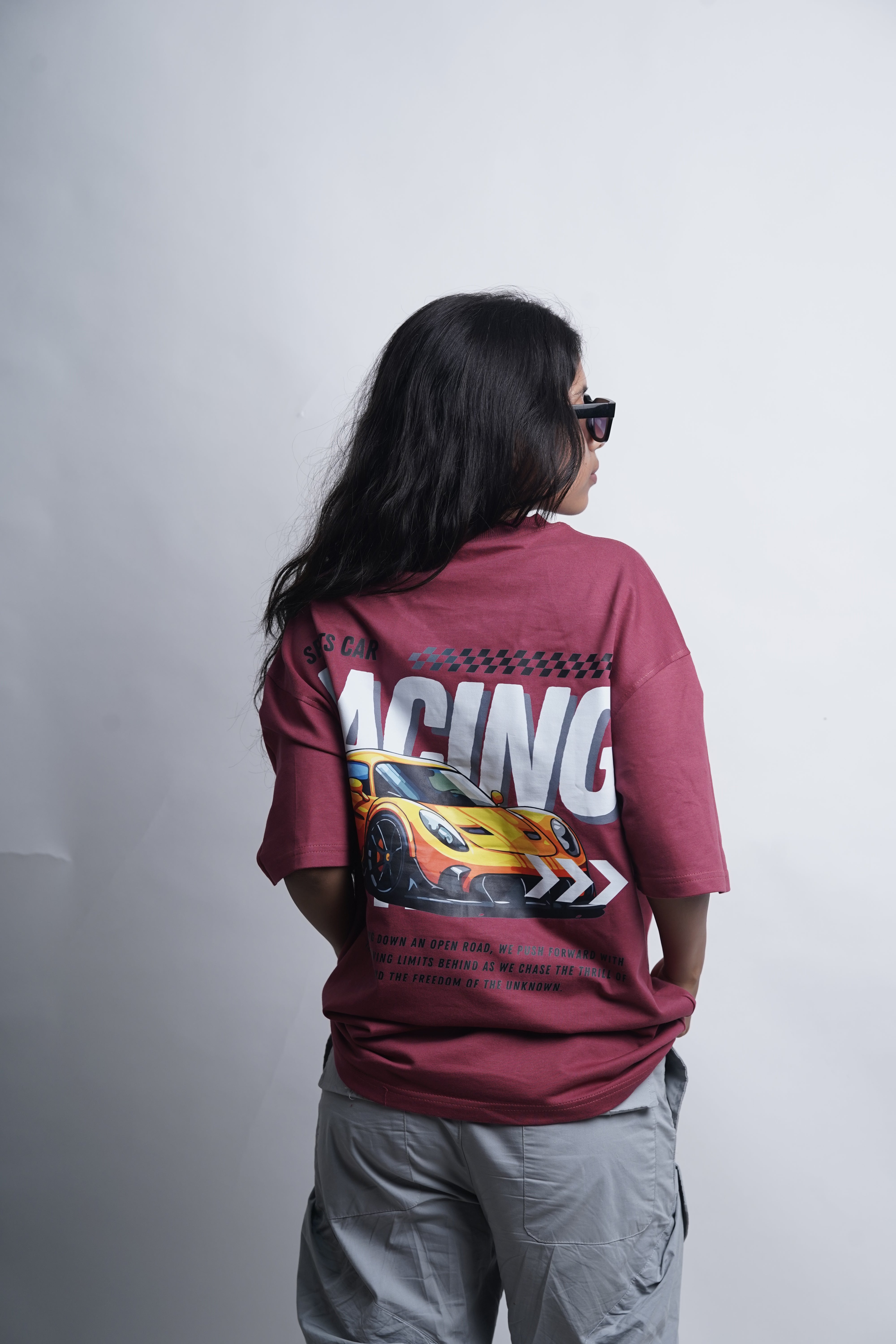 Burgundy Racing – Oversized Drop Shoulder T-Shirt