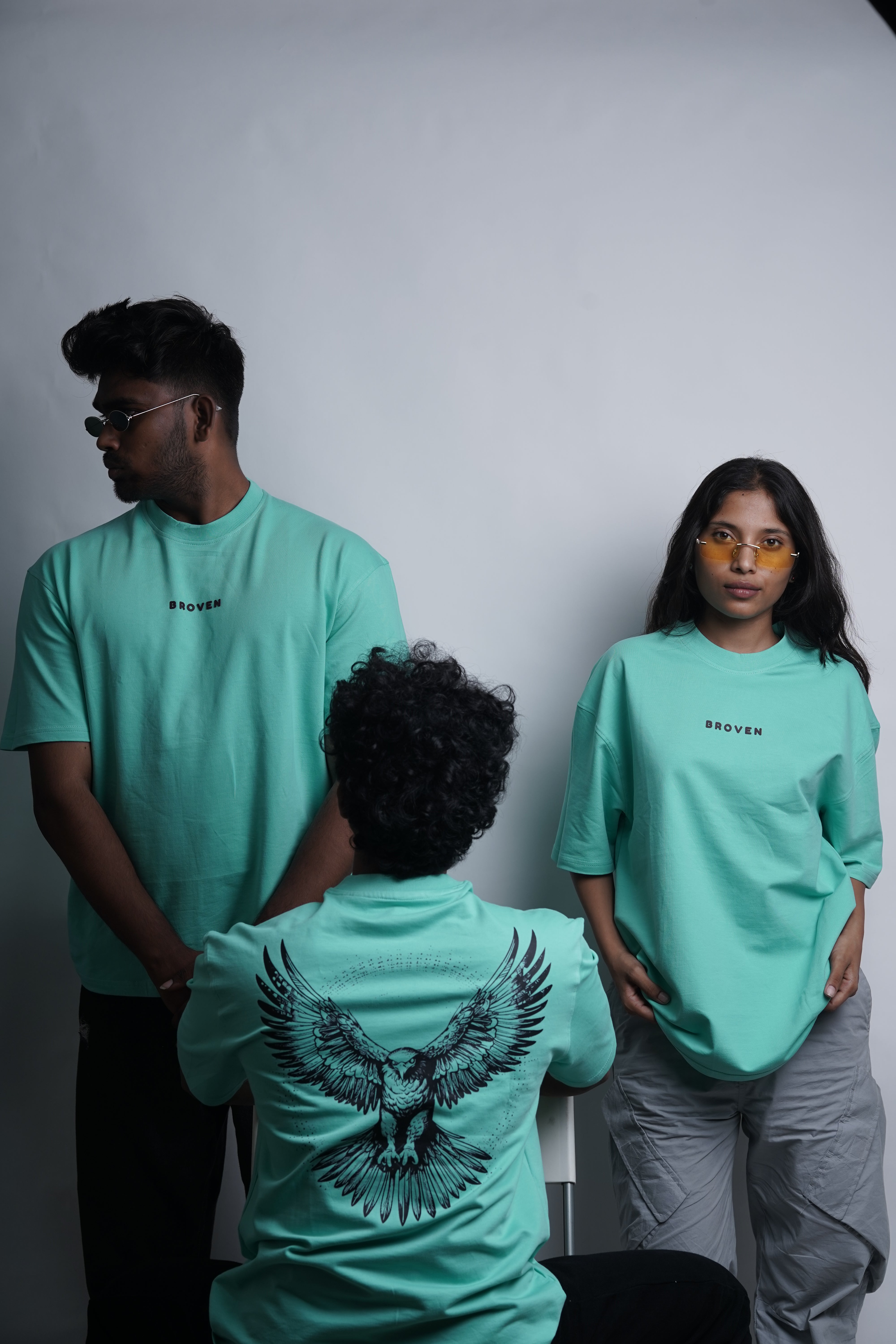 Sky Raptor – Teal Oversized T-Shirt with Eagle Back Print